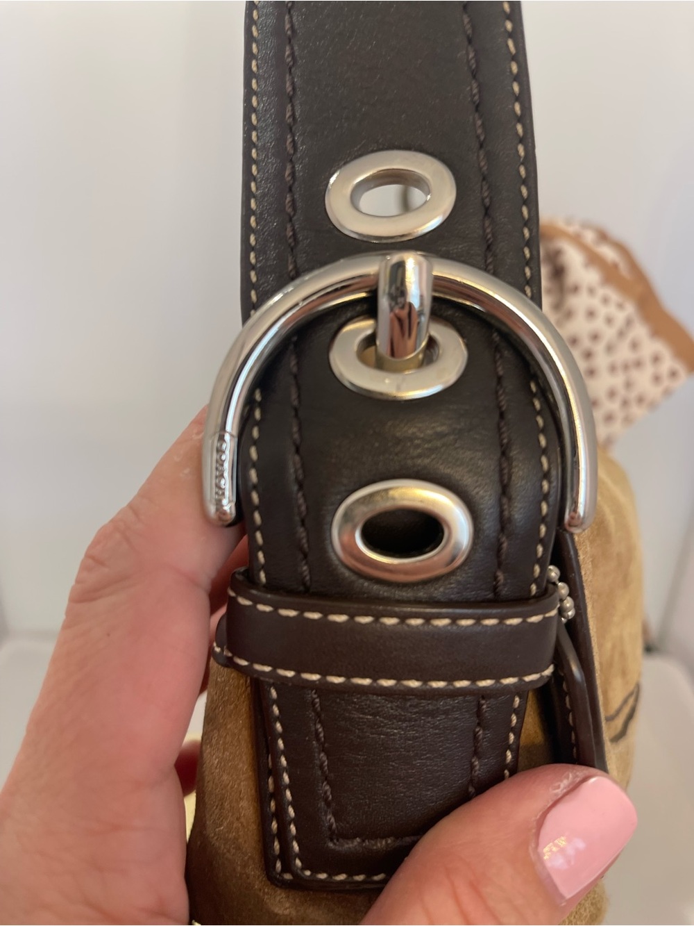 Coach Tan Suede Soho Shoulder Bag with Dark Brown Trim - Picture 12 of 16